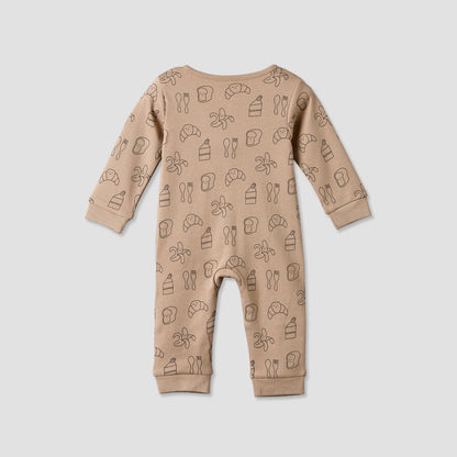 Juniors Cotton Crew Neck Long Sleeves Sleepsuit with Food Print