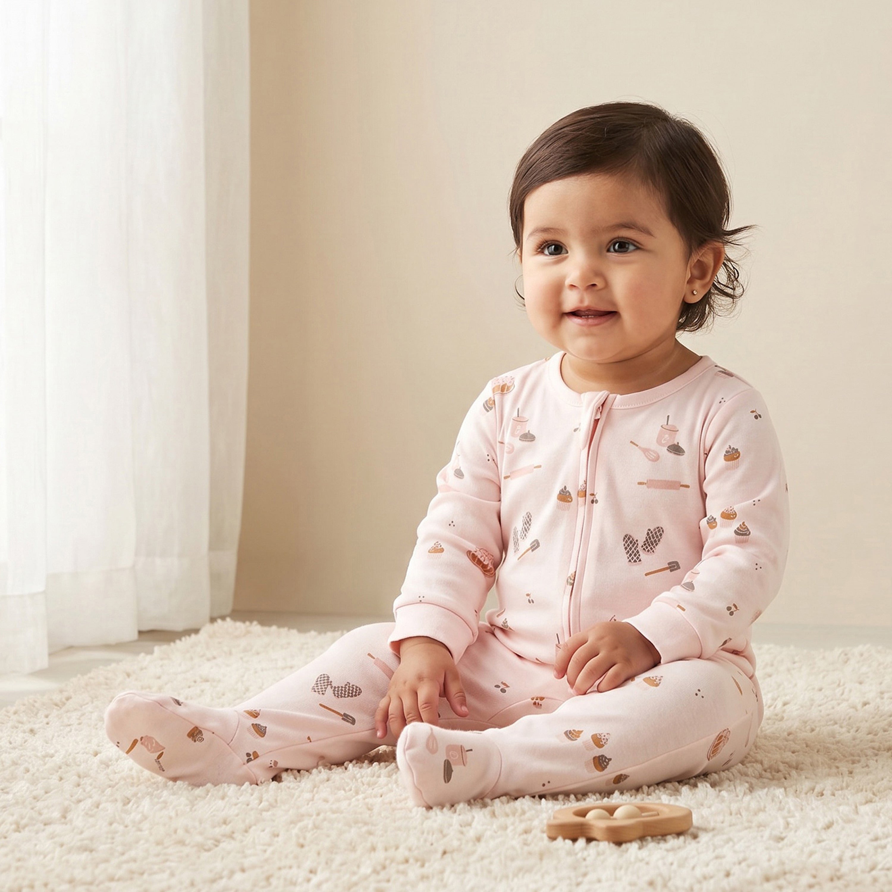 Juniors Cotton Round Neck Long Sleeves Sleepsuit with Zip Closure