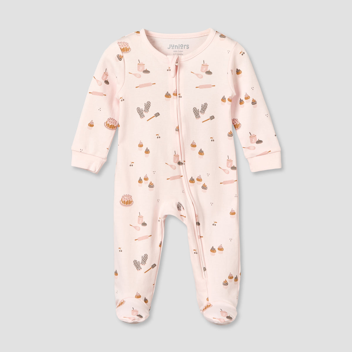 Juniors Cotton Round Neck Long Sleeves Sleepsuit with Zip Closure