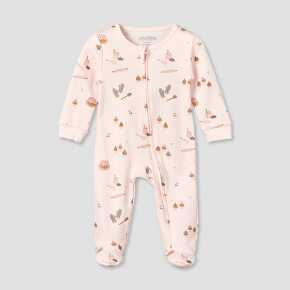 Juniors Cotton Round Neck Long Sleeves Sleepsuit with Zip Closure