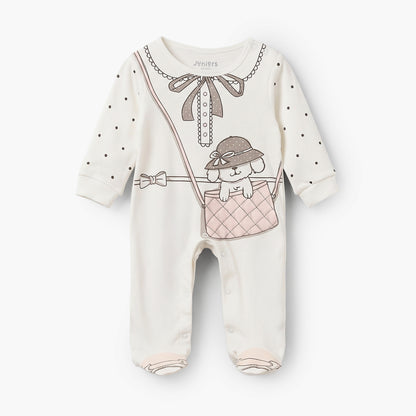 Juniors Cotton Crew Neck Long Sleeves Sleepsuit with Graphic Print - White / 12-18 mths