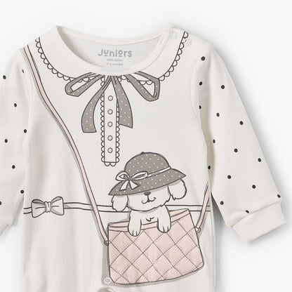 Juniors Cotton Crew Neck Long Sleeves Sleepsuit with Graphic Print
