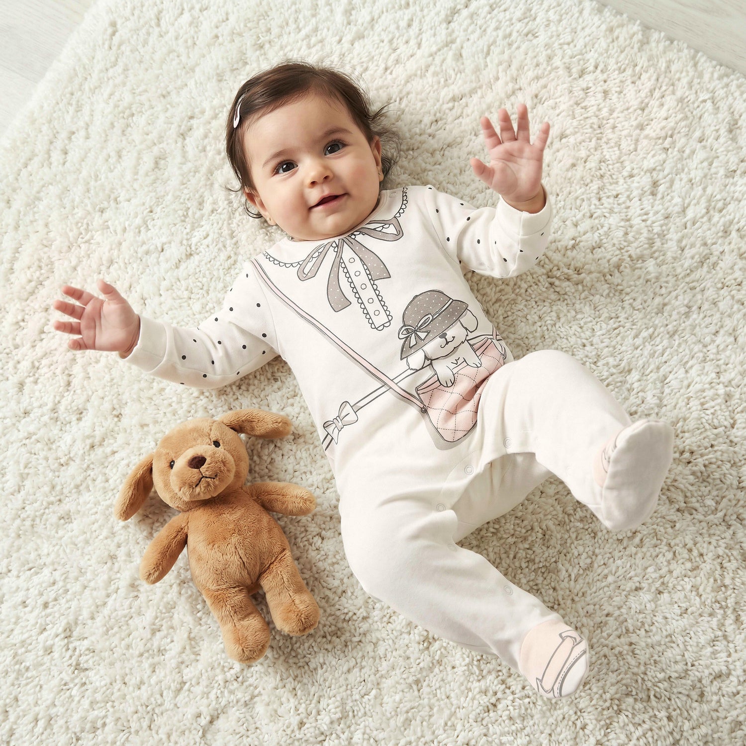 Juniors Cotton Crew Neck Long Sleeves Sleepsuit with Graphic Print - White / 12-18 mths