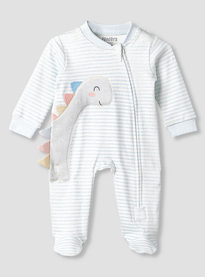 Juniors Cotton Mandarin Collar Long Sleeves Sleepsuit with Dinosaur Applique-baby-girls-clothing-nightwear-sleepsuits-image-2