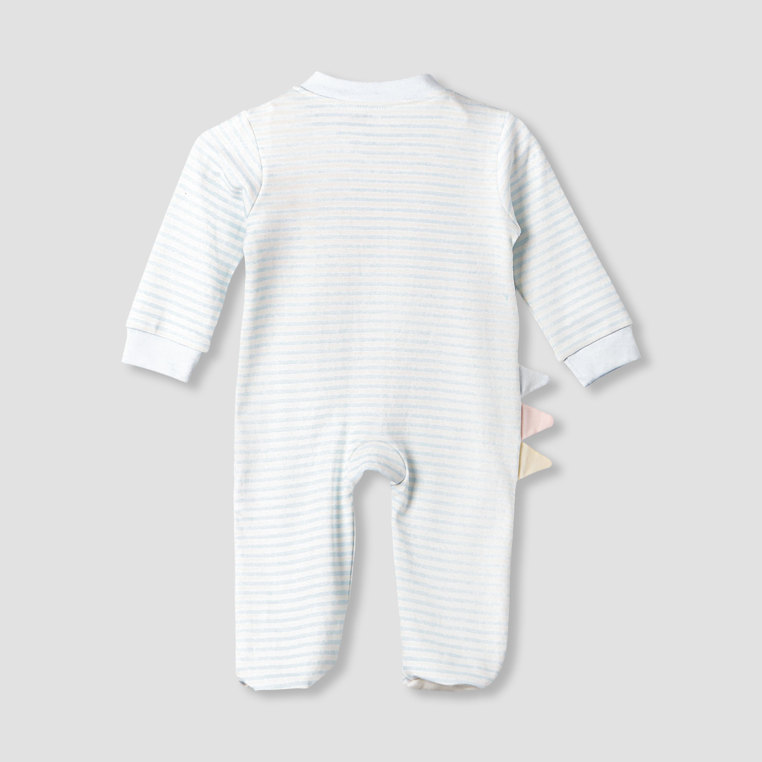 Juniors Cotton Mandarin Collar Long Sleeves Sleepsuit with Dinosaur Applique