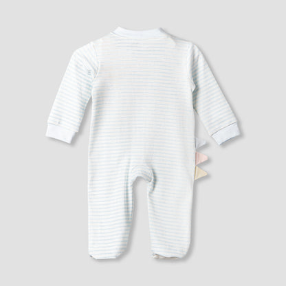 Juniors Cotton Mandarin Collar Long Sleeves Sleepsuit with Dinosaur Applique