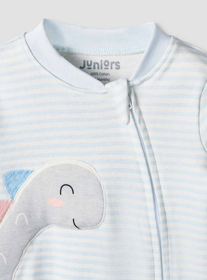 Juniors Cotton Mandarin Collar Long Sleeves Sleepsuit with Dinosaur Applique-baby-girls-clothing-nightwear-sleepsuits-image-4