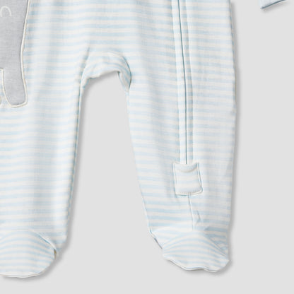 Juniors Cotton Mandarin Collar Long Sleeves Sleepsuit with Dinosaur Applique