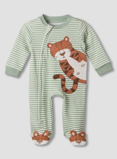 Juniors Cotton Crew Neck Long Sleeves Sleepsuit with Tiger Applique-baby-boys-clothing-nightwear-sleepsuits-image-1