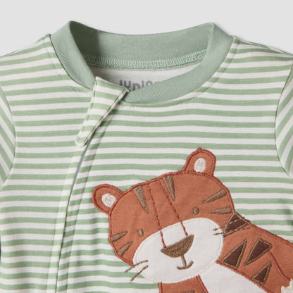 Juniors Cotton Crew Neck Long Sleeves Sleepsuit with Tiger Applique