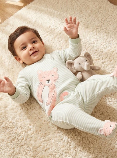 Juniors Cotton Mandarin Collar Long Sleeves Sleepsuit with Zip Closure-baby-girls-clothing-nightwear-sleepsuits-image-1