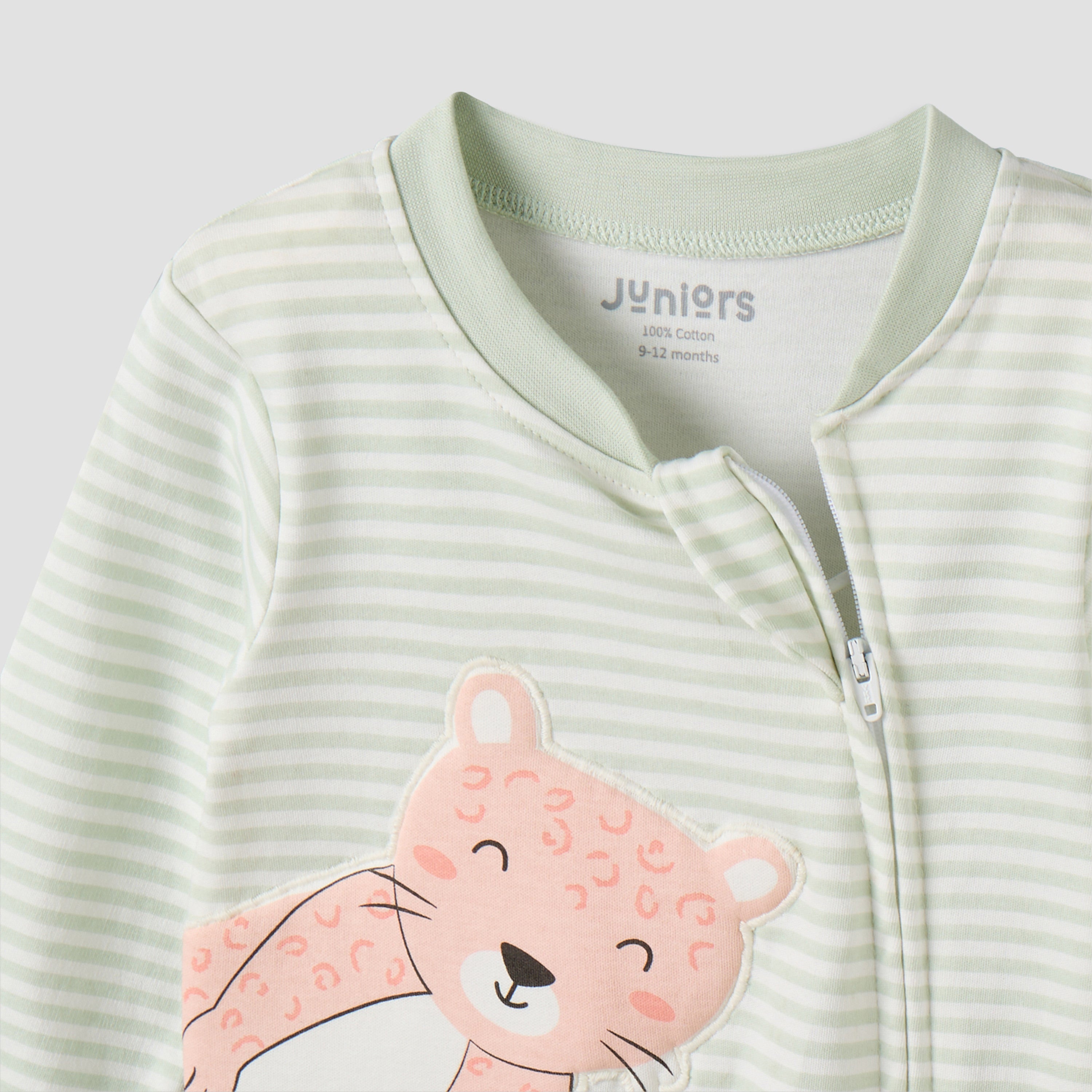 Juniors Cotton Mandarin Collar Long Sleeves Sleepsuit with Zip Closure