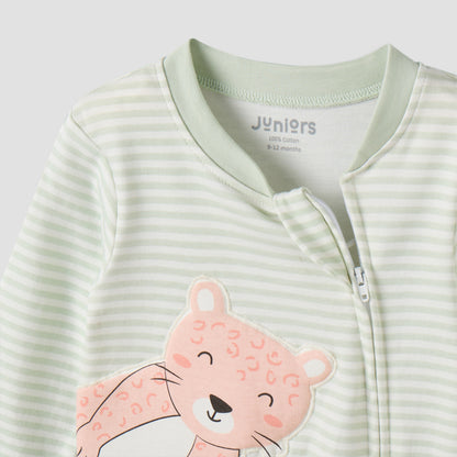 Juniors Cotton Mandarin Collar Long Sleeves Sleepsuit with Zip Closure