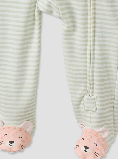 Juniors Cotton Mandarin Collar Long Sleeves Sleepsuit with Zip Closure-baby-girls-clothing-nightwear-sleepsuits-image-5