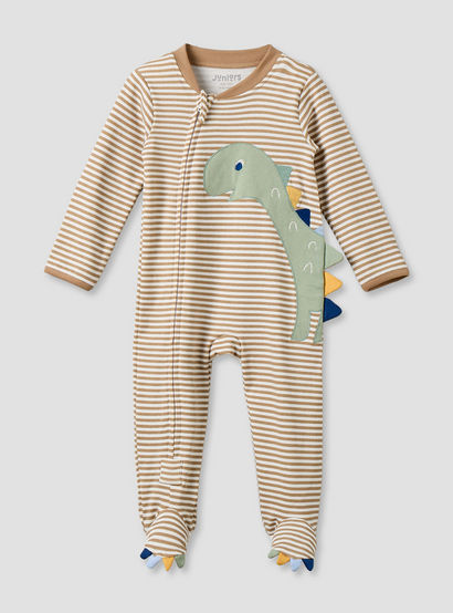 Juniors Cotton Mandarin Collar Long Sleeves Sleepsuit with Zip Closure-baby-boys-clothing-nightwear-sleepsuits-image-2