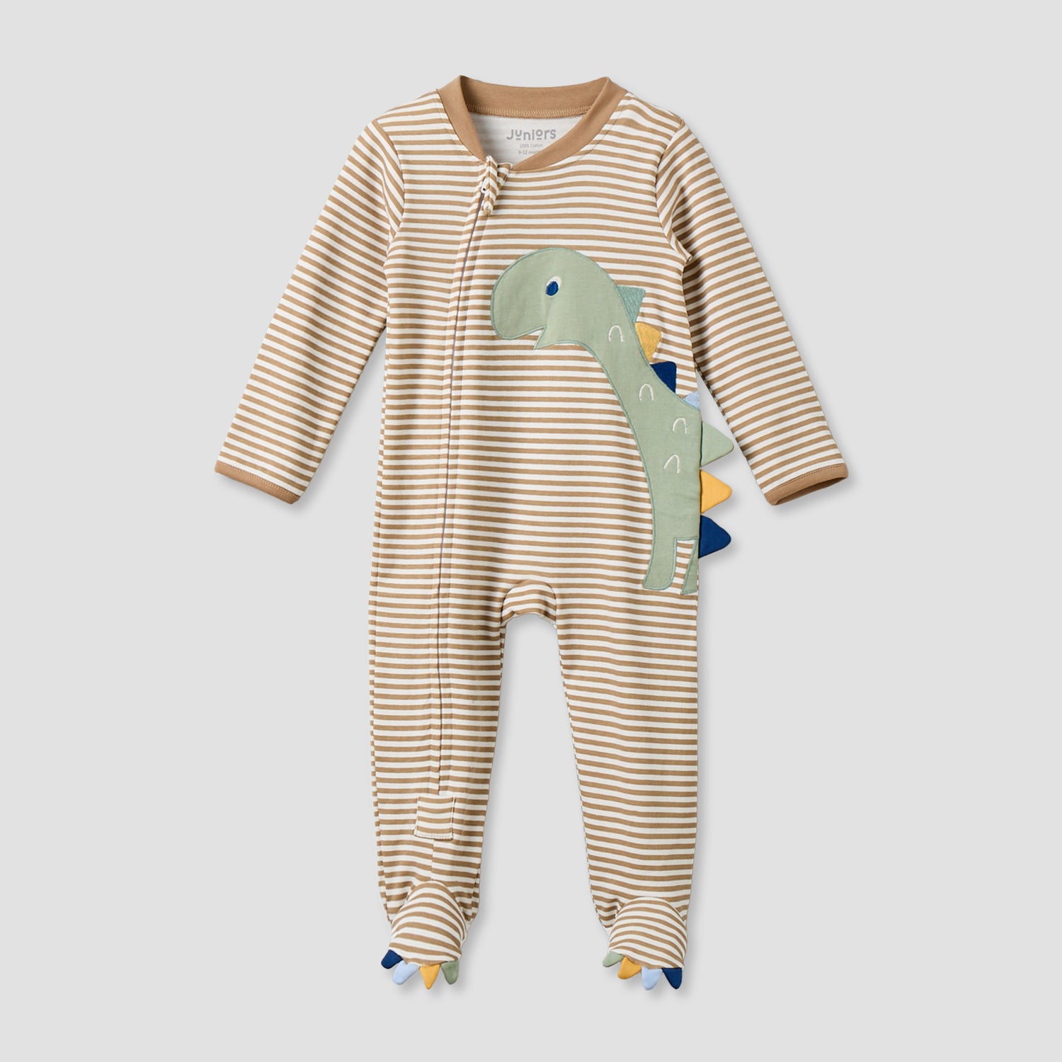Juniors Cotton Mandarin Collar Long Sleeves Sleepsuit with Zip Closure