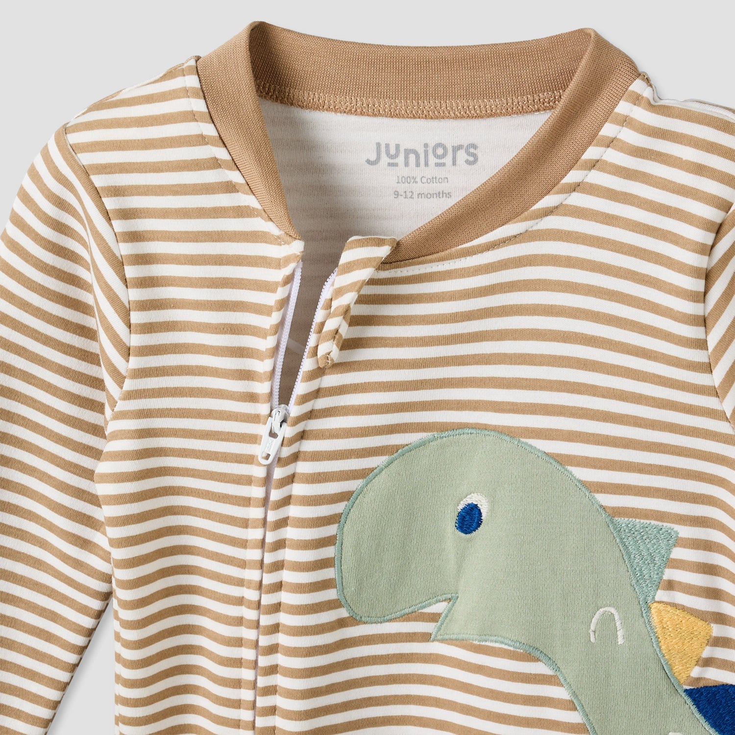 Juniors Cotton Mandarin Collar Long Sleeves Sleepsuit with Zip Closure