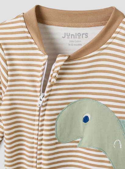 Juniors Cotton Mandarin Collar Long Sleeves Sleepsuit with Zip Closure-baby-boys-clothing-nightwear-sleepsuits-image-4