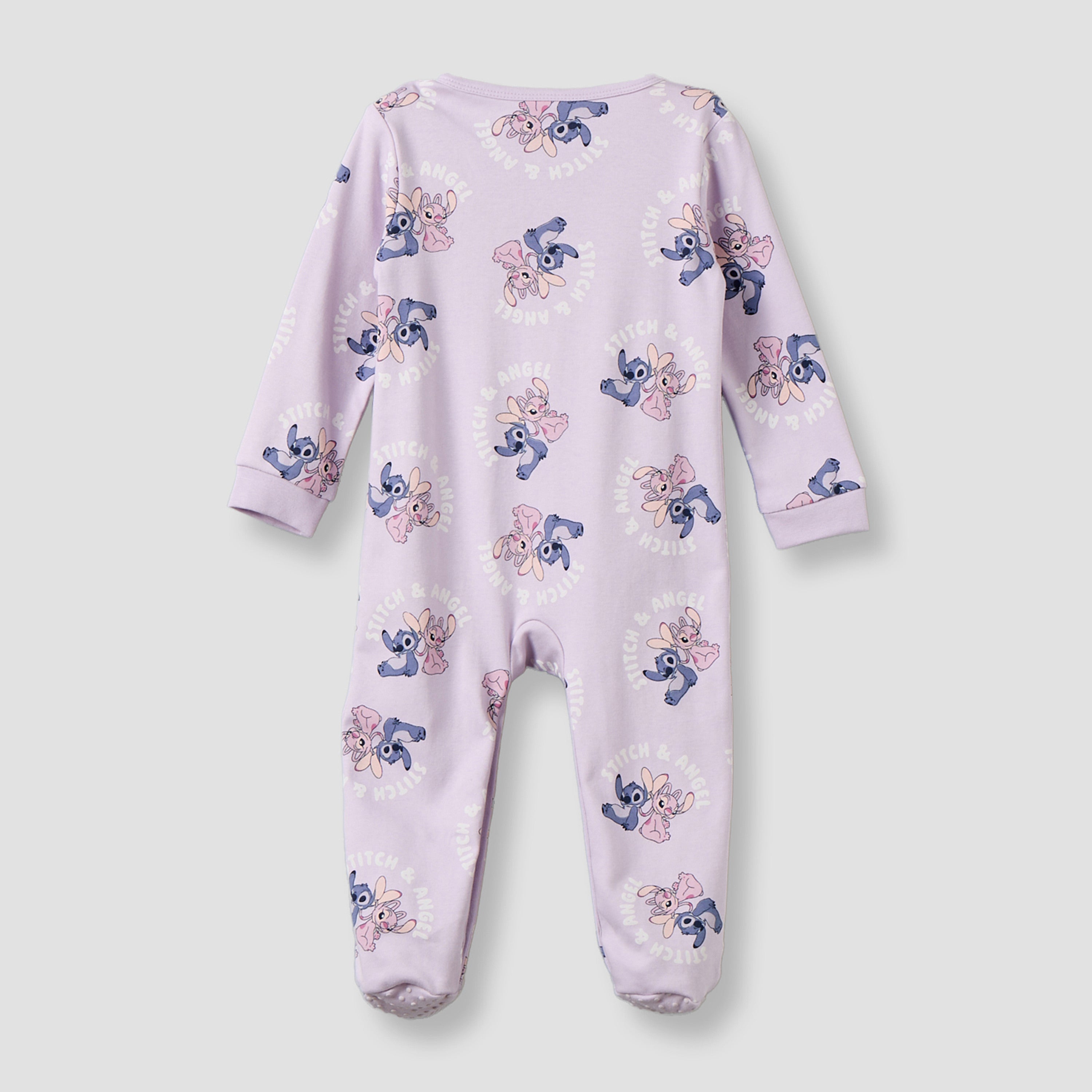 Disney Cotton Round Neck Long Sleeves Sleepsuit with Stitch and Angel Print