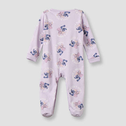 Disney Cotton Round Neck Long Sleeves Sleepsuit with Stitch and Angel Print