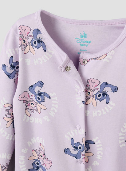Disney Cotton Round Neck Long Sleeves Sleepsuit with Stitch and Angel Print-baby-girls-clothing-nightwear-sleepsuits-image-3