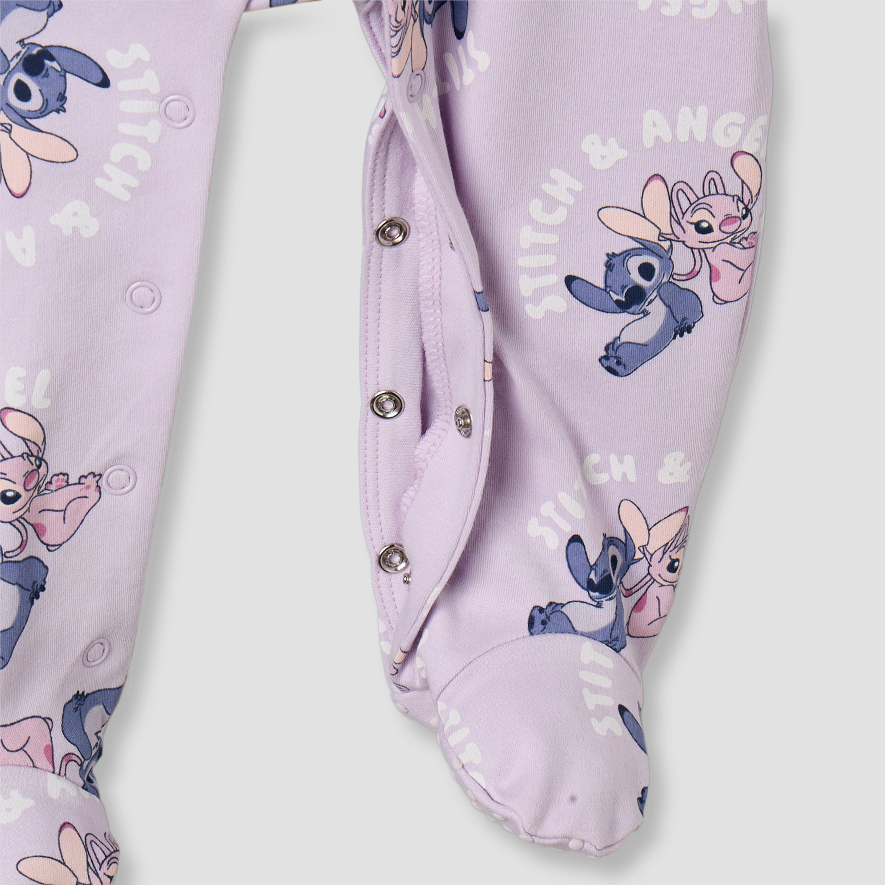 Disney Cotton Round Neck Long Sleeves Sleepsuit with Stitch and Angel Print