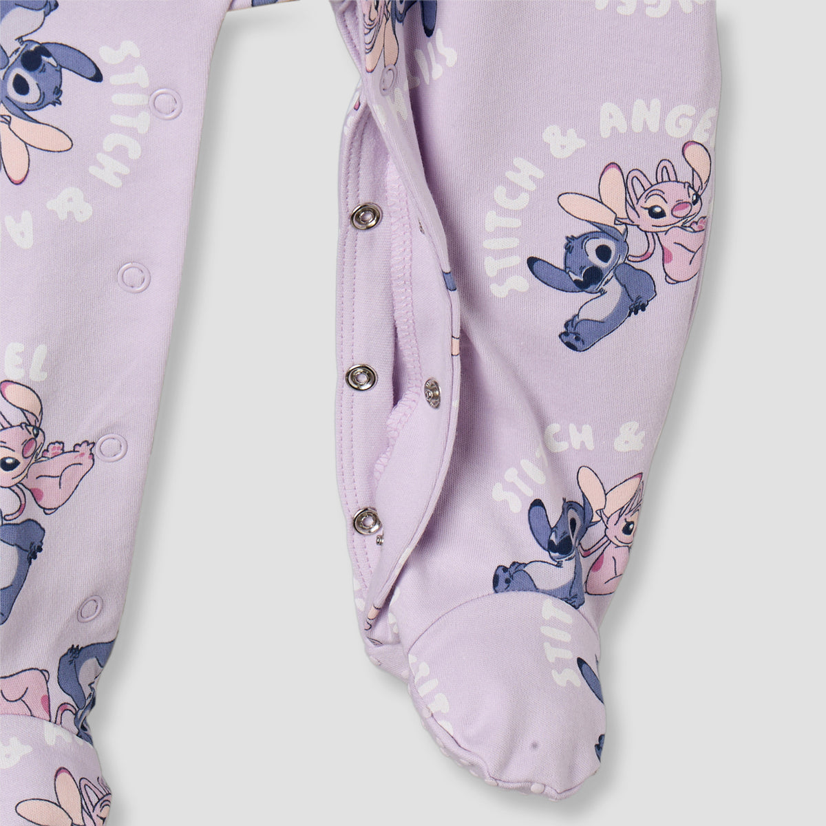 Disney Cotton Round Neck Long Sleeves Sleepsuit with Stitch and Angel Print