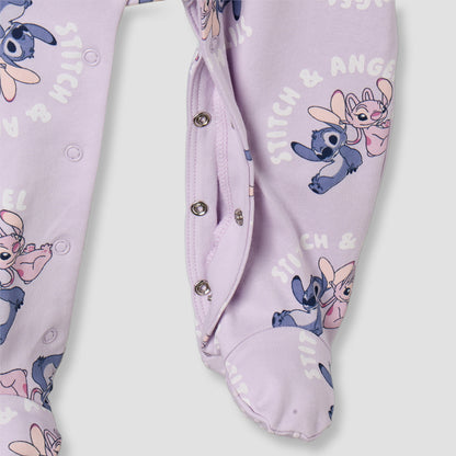 Disney Cotton Round Neck Long Sleeves Sleepsuit with Stitch and Angel Print