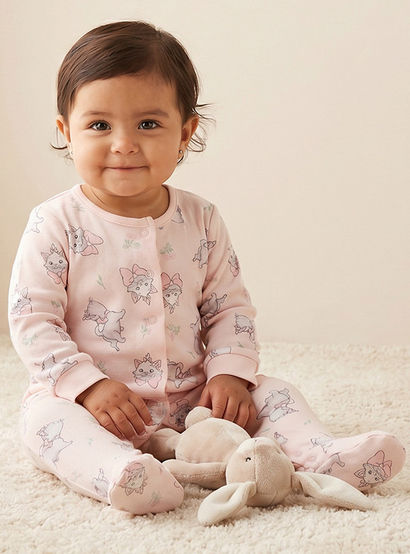 Disney Cotton Crew Neck Long Sleeves Sleepsuit with Marie Print-baby-girls-clothing-nightwear-sleepsuits-image-1