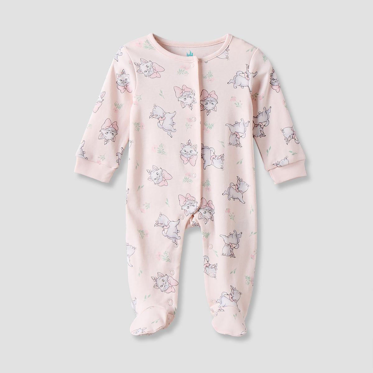 Disney Cotton Crew Neck Long Sleeves Sleepsuit with Marie Print