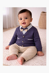 Victor and Jane Cardigan &amp; Bow Tie Rompers Set-undefined-image-1