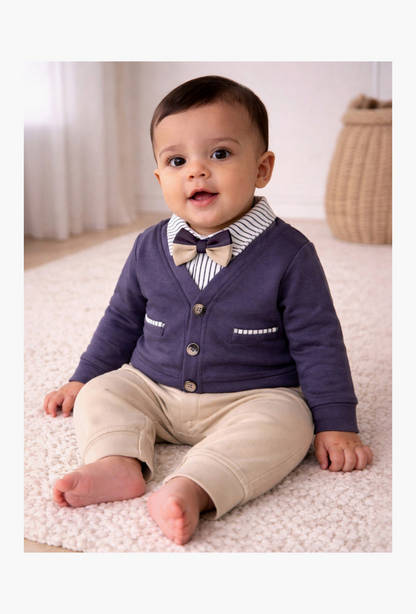 Victor and Jane Cardigan &amp; Bow Tie Rompers Set-undefined-image-1