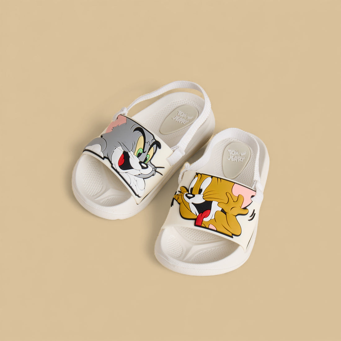 Tom and Jerry Embossed Slides with Elastic Strap - White / 20
