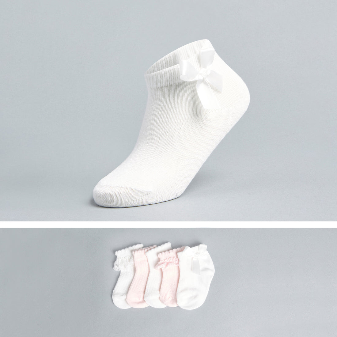 Pack of 5 - Bow Embellished Ankle Length Socks - Multicolour / 15-16