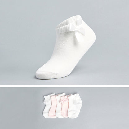 Pack of 5 - Bow Embellished Ankle Length Socks - Multicolour / 15-16