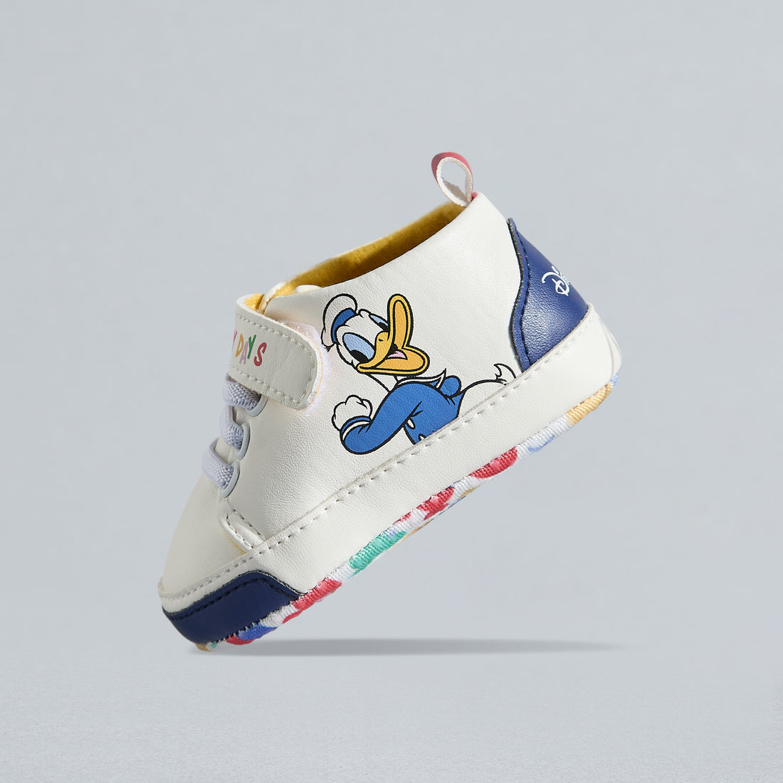 Donald Duck Print Booties with Hook and Loop Closure - White / 17