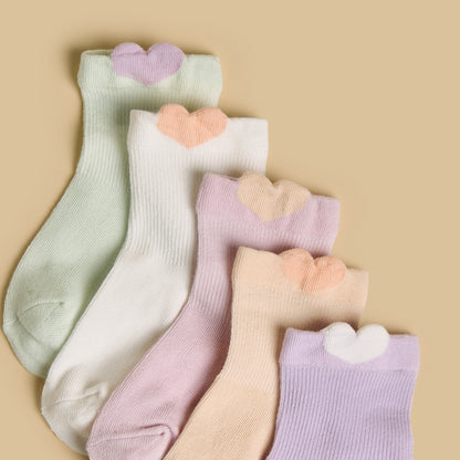 Pack of 5 - Heart Accent Anti-Skid Ankle Length Socks