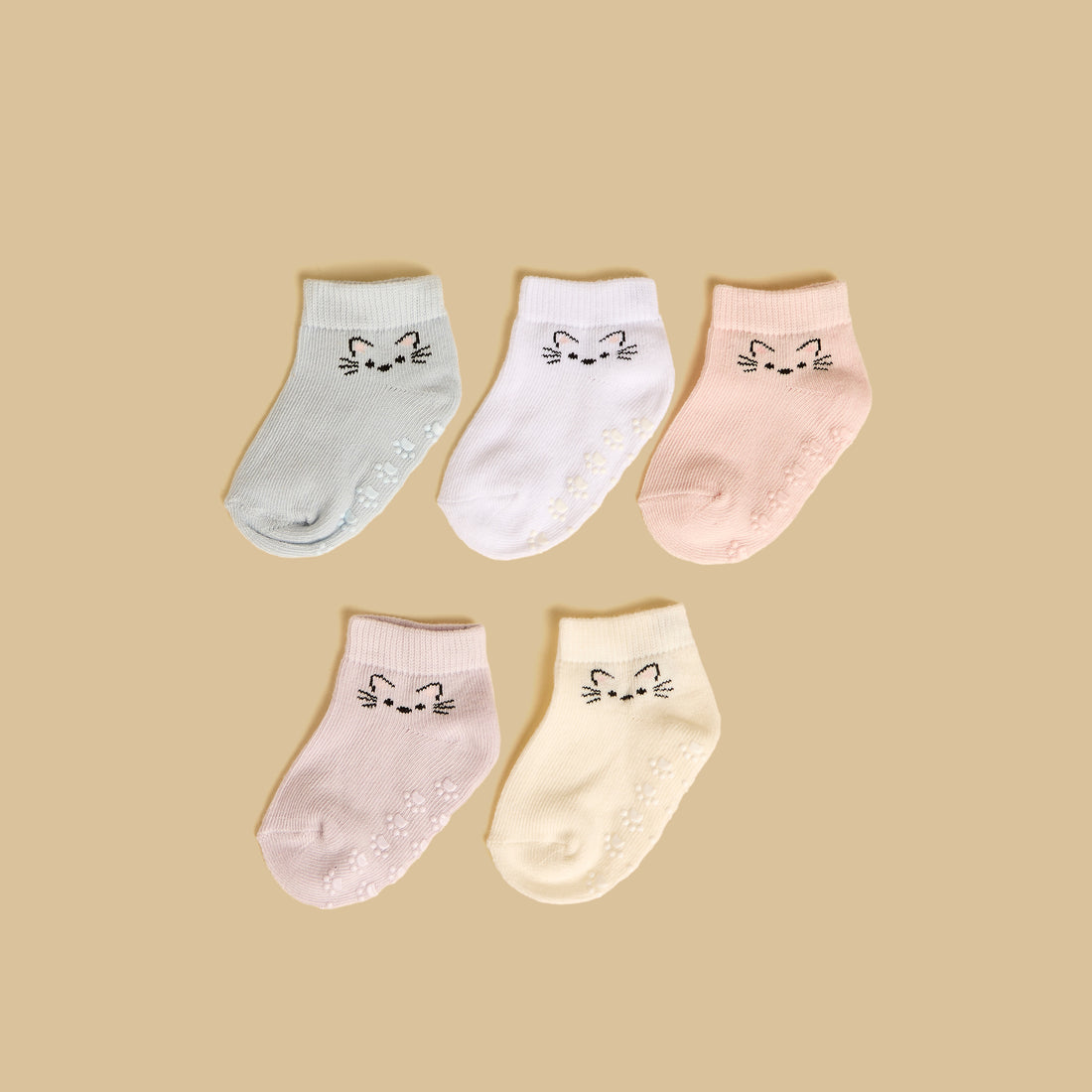 Pack of 5 - Printed Ankle Length Anti-Skid Socks - Multicolour / 15-16