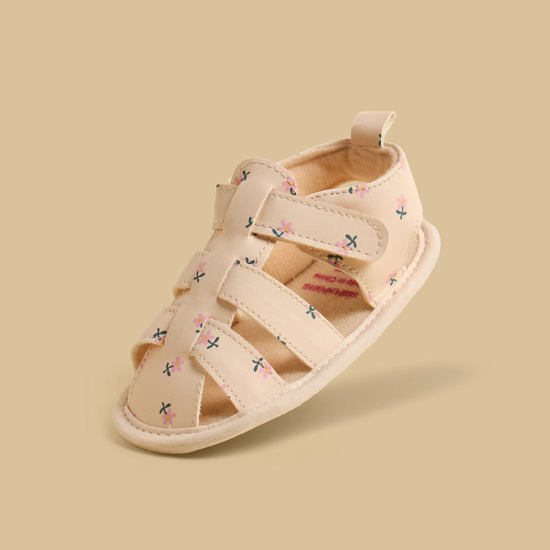 Floral Print Sandals with Hook and Loop Closure - Cream / 17