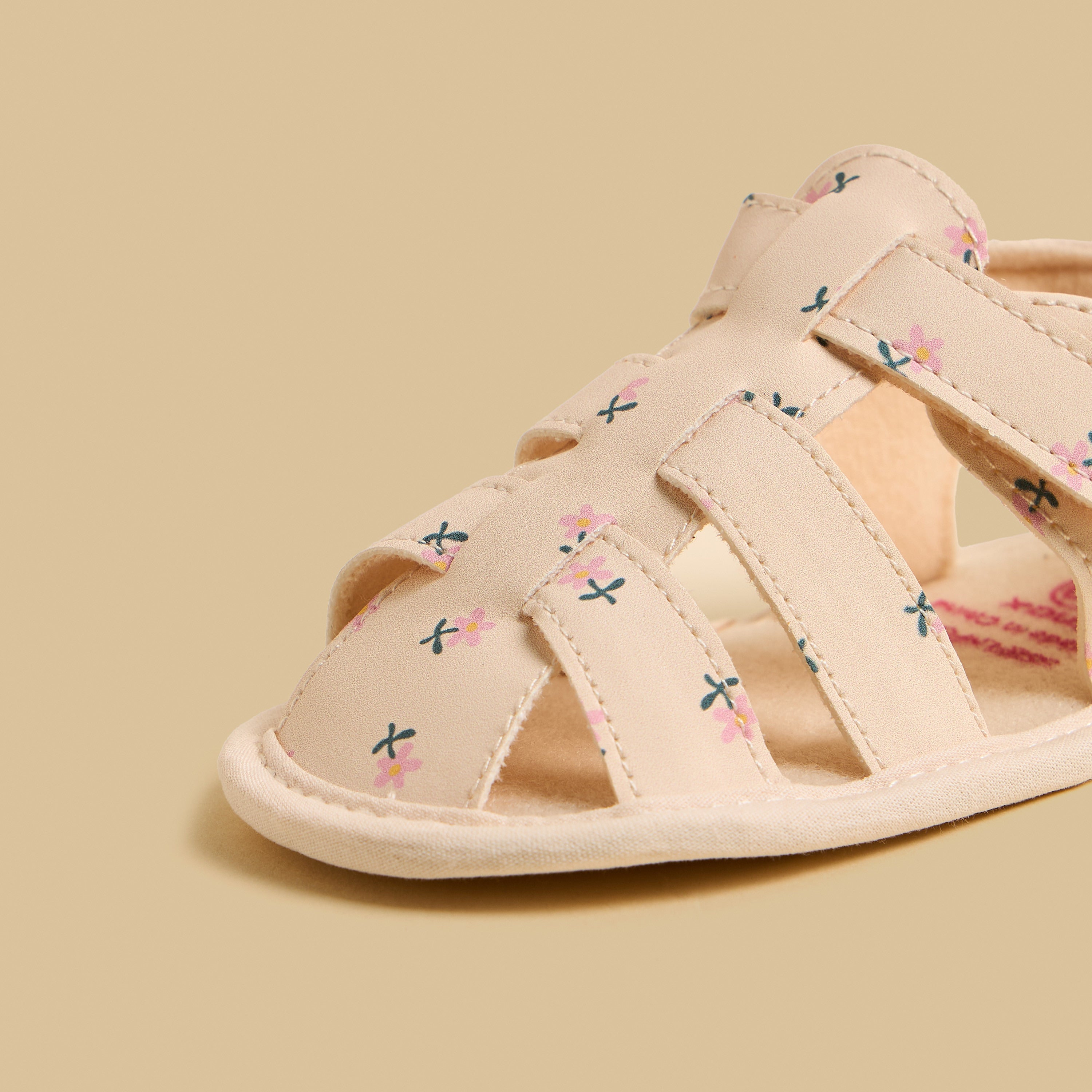 Floral Print Sandals with Hook and Loop Closure