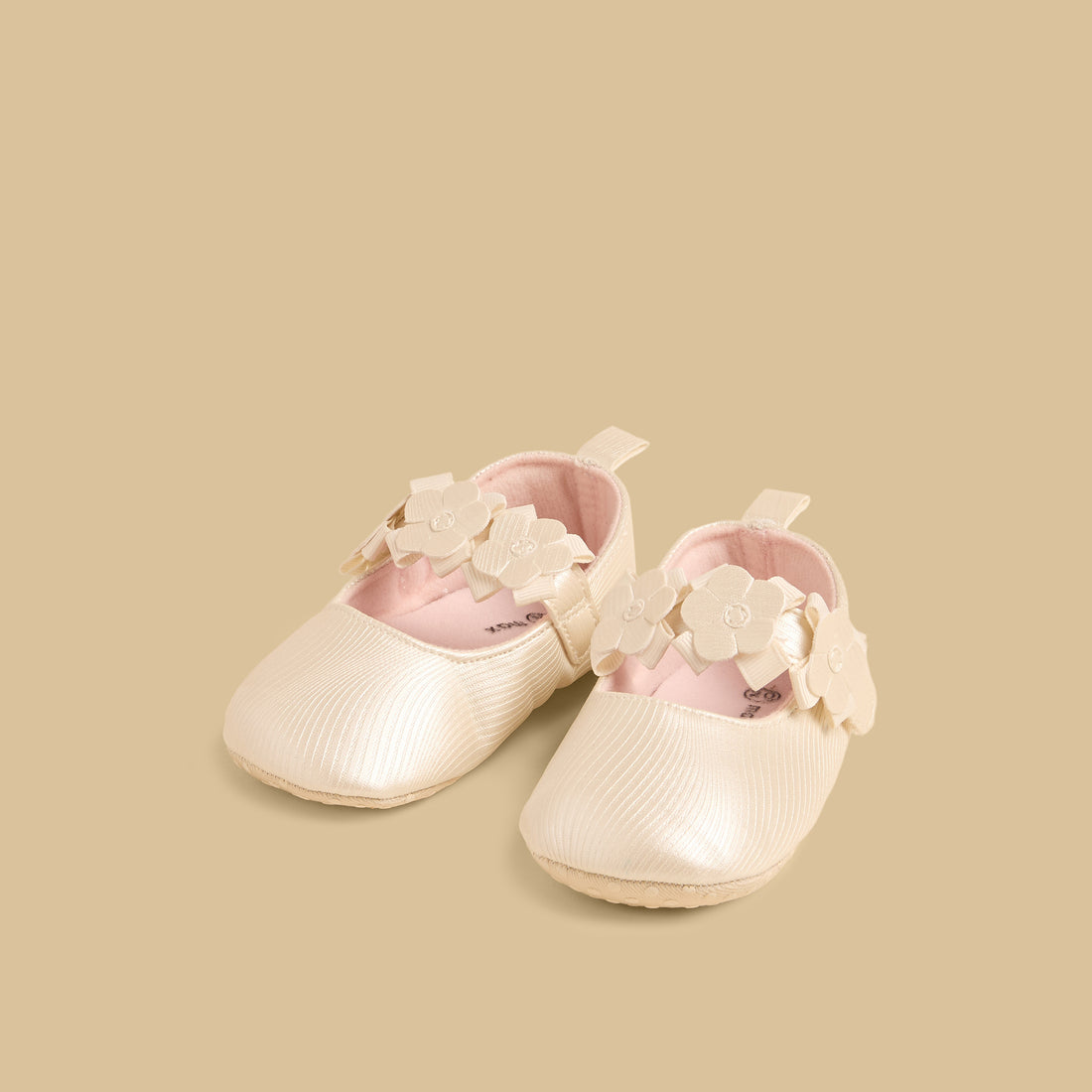 Floral Accent Booties with Hook and Loop Closure - White / 17