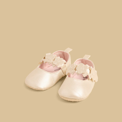 Floral Accent Booties with Hook and Loop Closure - White / 17