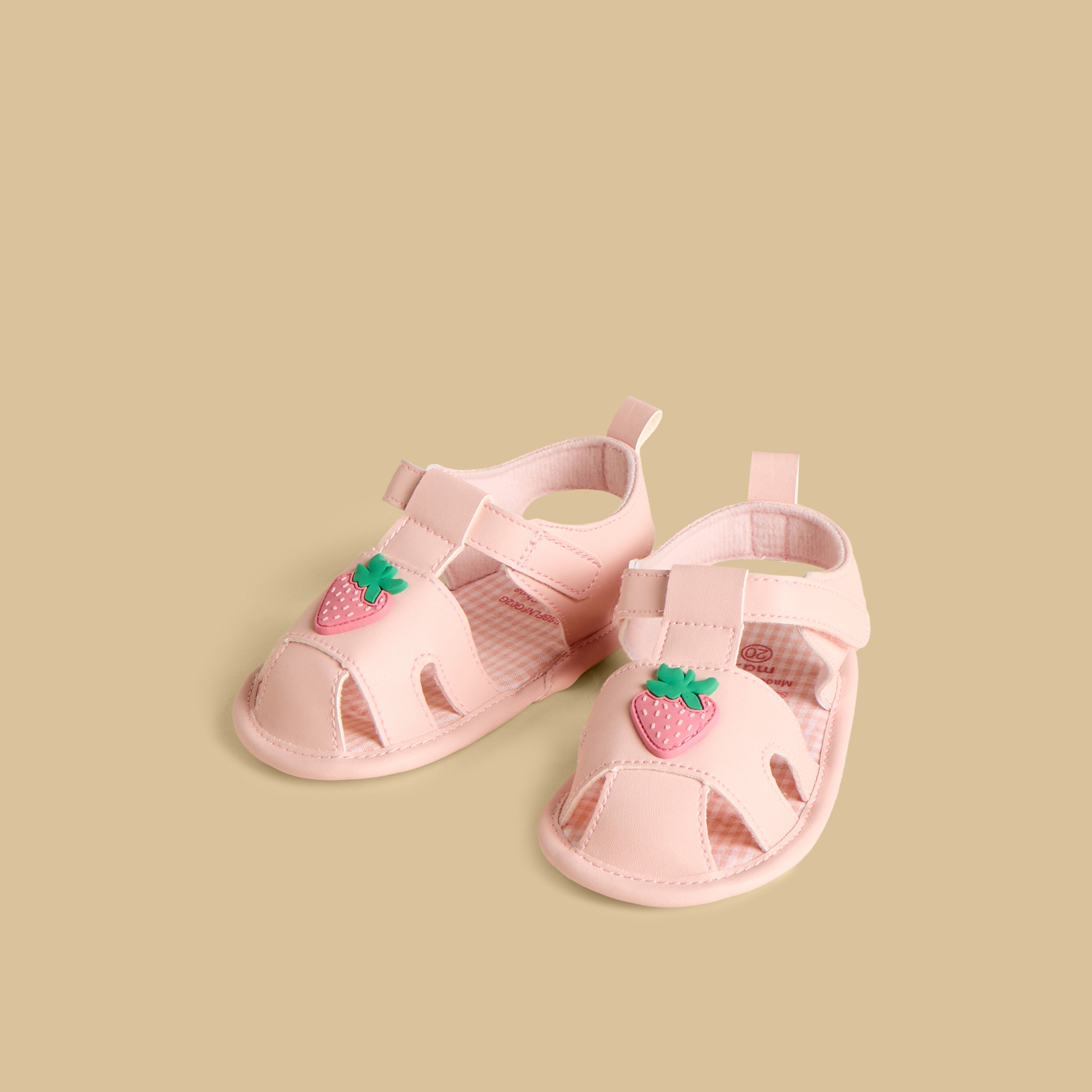 Strawberry Accent Booties with Hook and Loop Closure