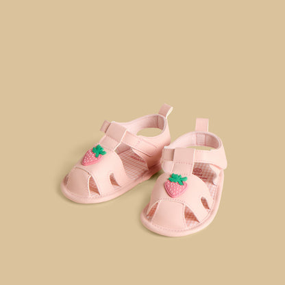 Strawberry Accent Booties with Hook and Loop Closure