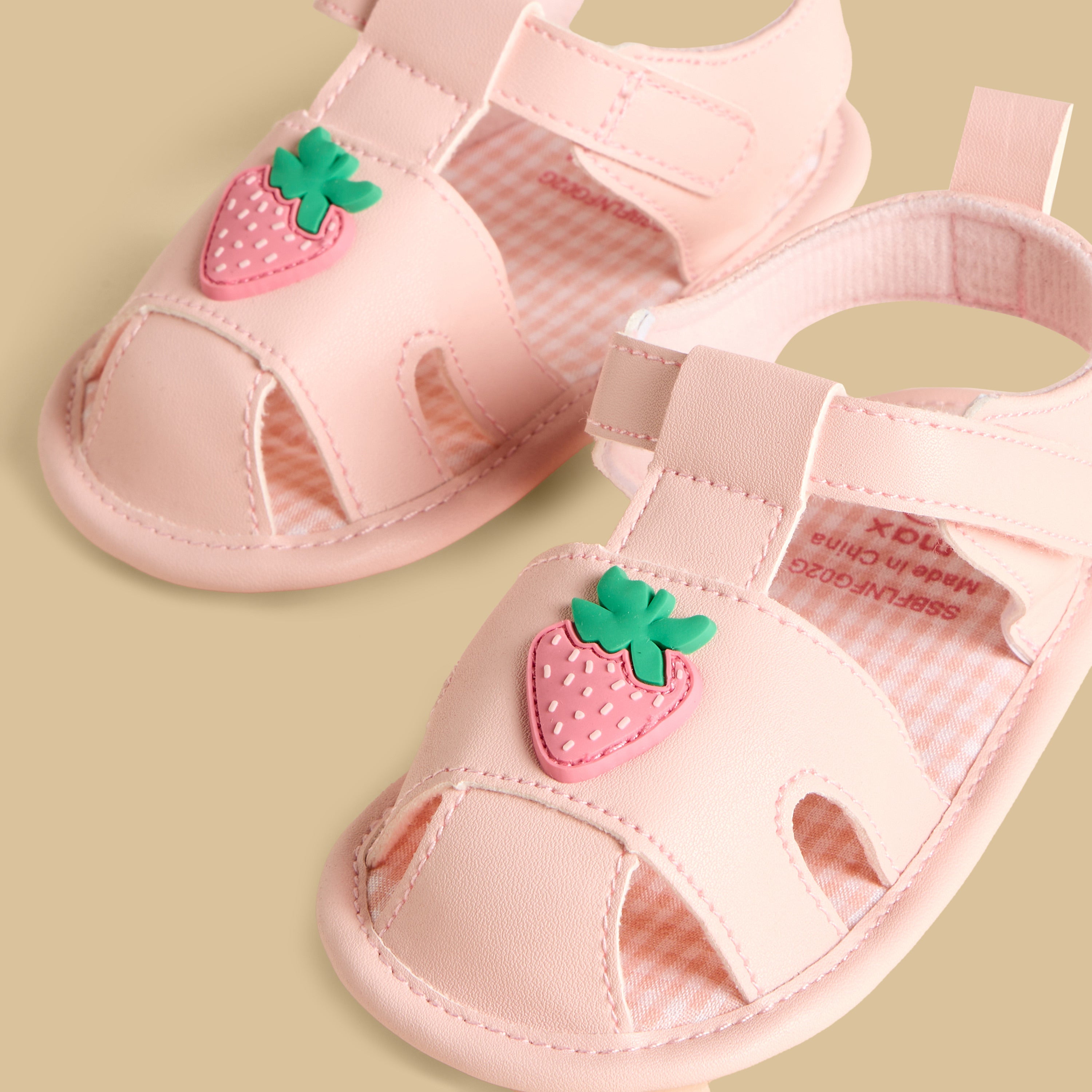 Strawberry Accent Booties with Hook and Loop Closure