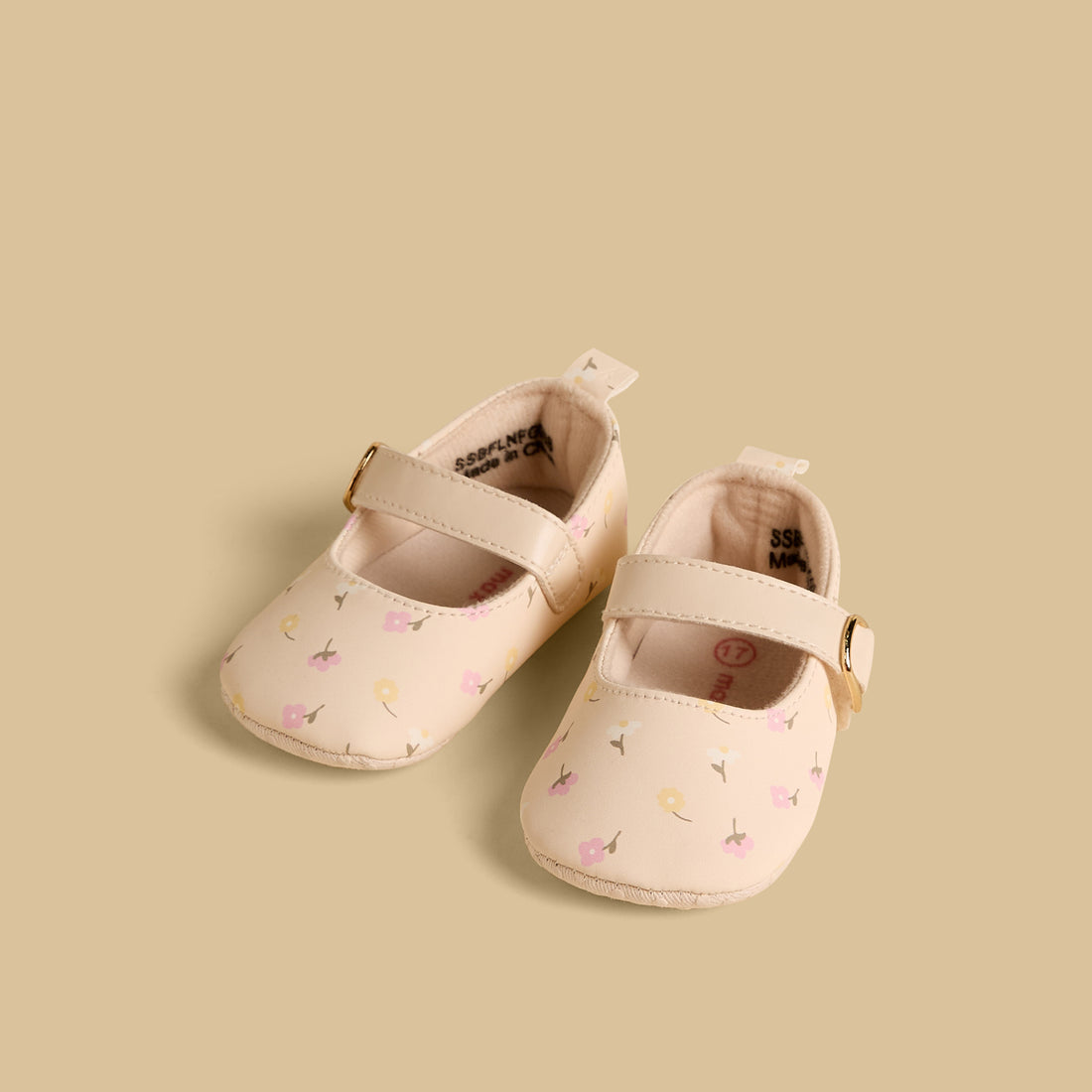 Floral Print Booties with Hook and Loop Closure