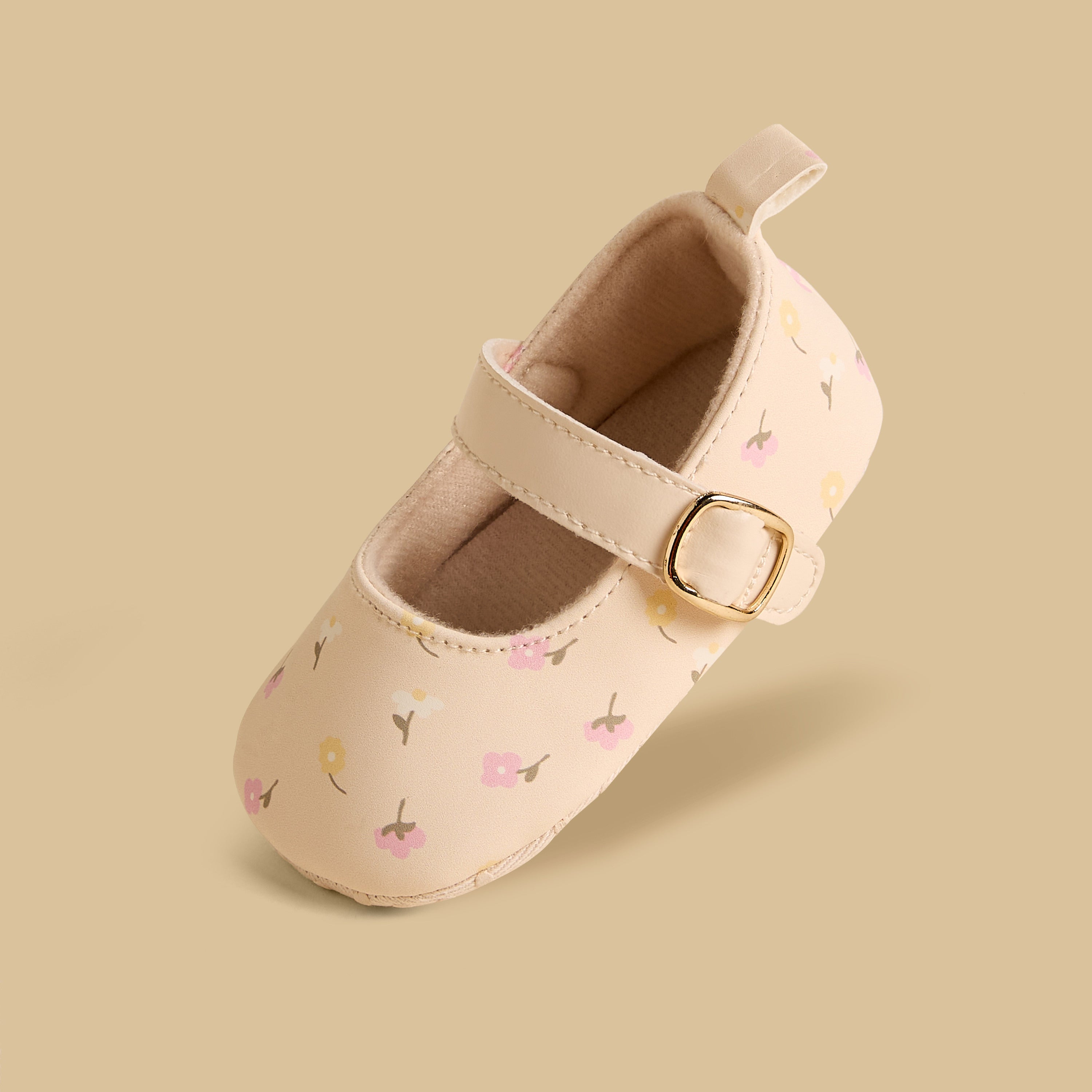 Floral Print Booties with Hook and Loop Closure - Cream / 17