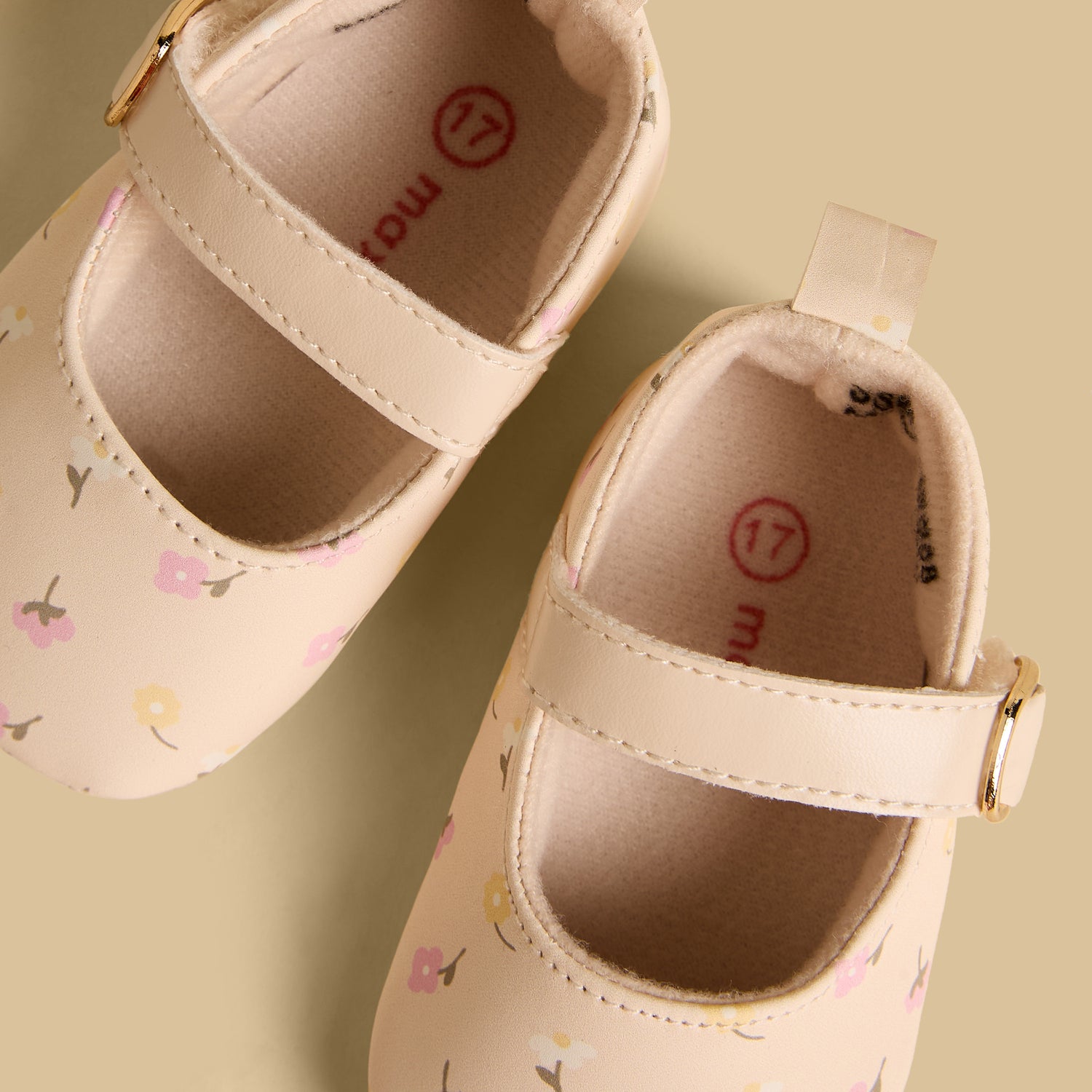 Floral Print Booties with Hook and Loop Closure