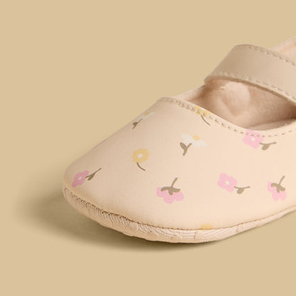 Floral Print Booties with Hook and Loop Closure