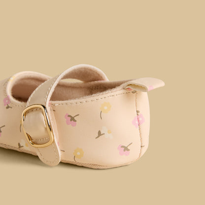 Floral Print Booties with Hook and Loop Closure